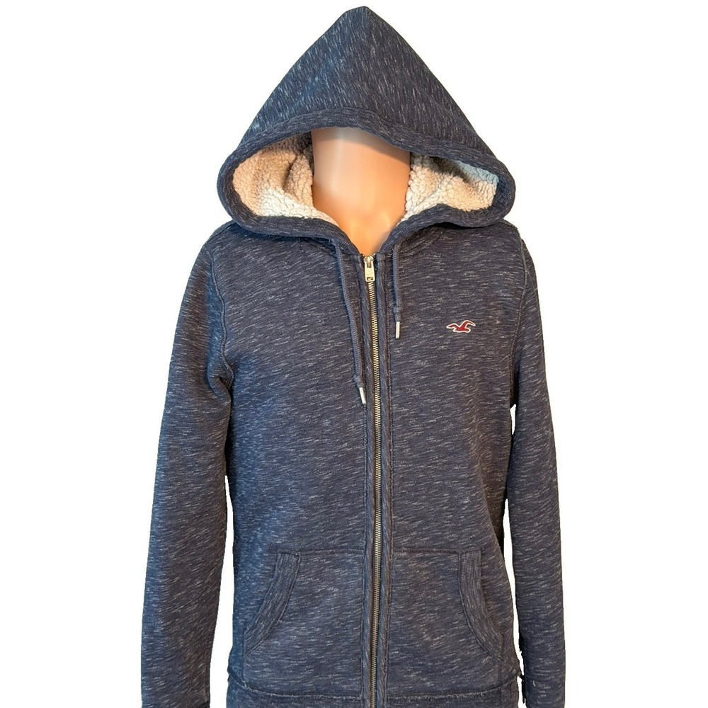 Hollister Hoodie Sherpa Fur Lined Jacket Full Zip Men's Small Skater Y2K